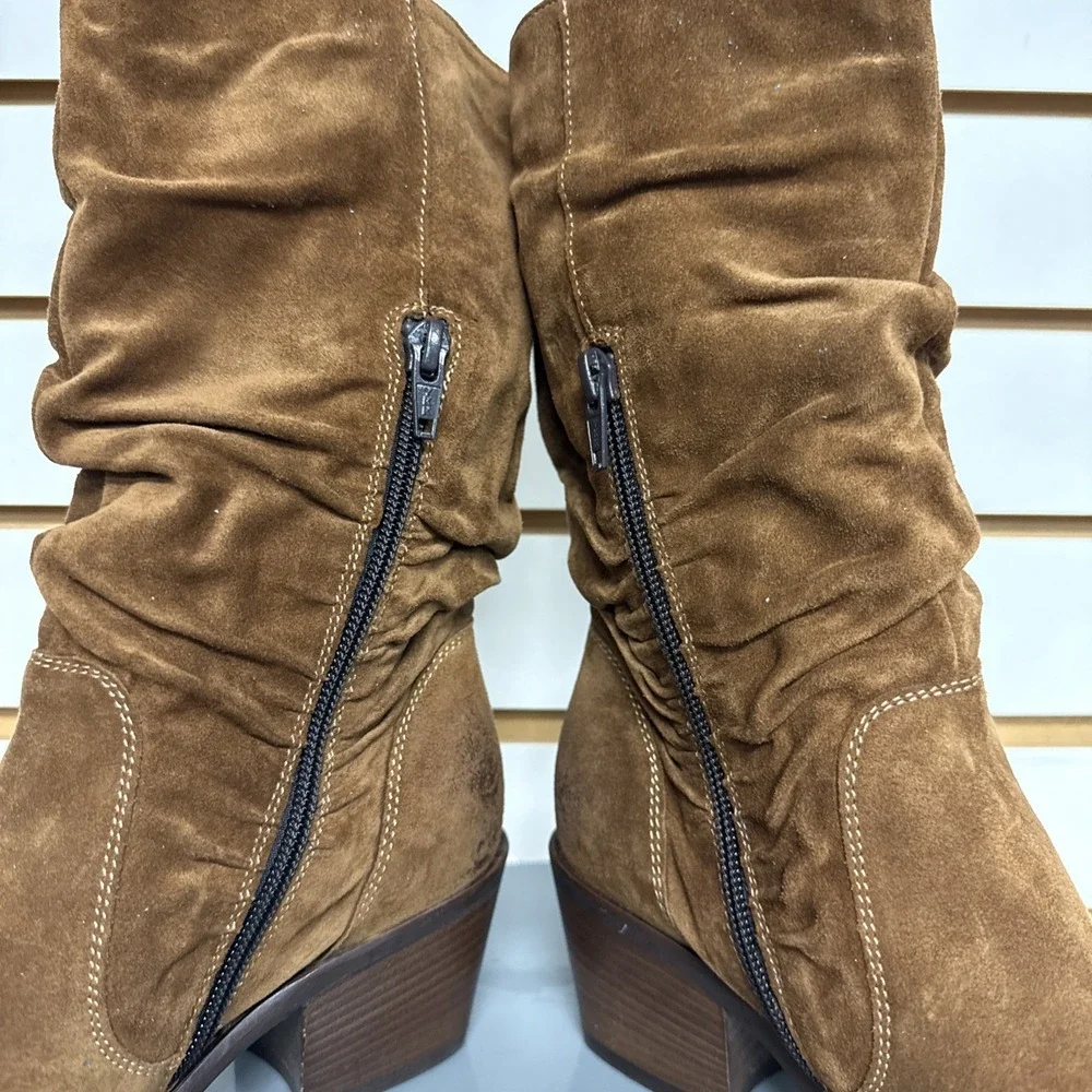 Donna Carolina Boot Slouch Nubuck Suede Leather‎ Cowgirl Western Side Zip 36.5
